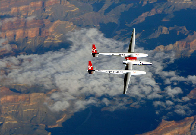 Steve Fossett's GlobalFlyer passes over the Grand Canyon, Arizona, March 3, 2005.